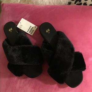 H&M Black Faux Fur Shoes NWT